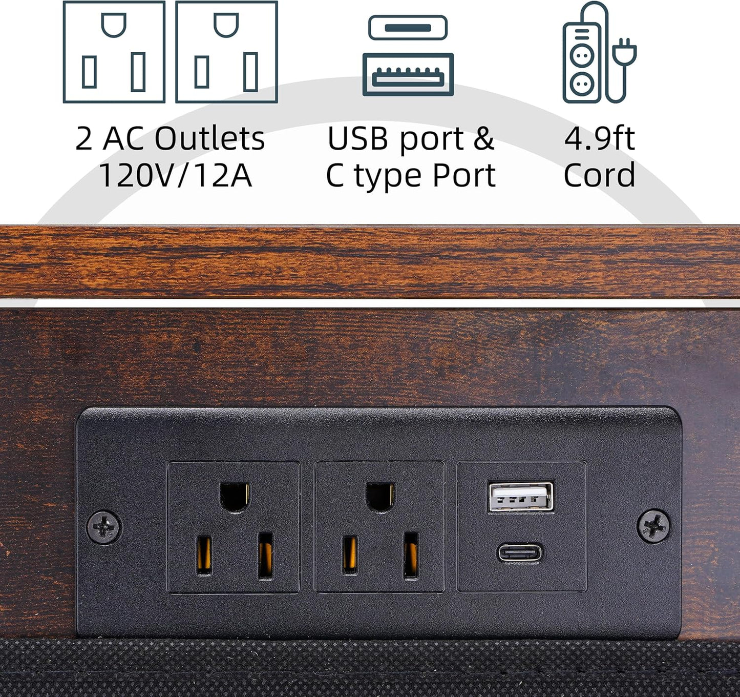 Adjustable Height Couch Table with USB-C Charging Station & Pocket Storage – Compact Couch Stand with Hooks & Wheels for Small Spaces & Living Room, Adjustable C Table