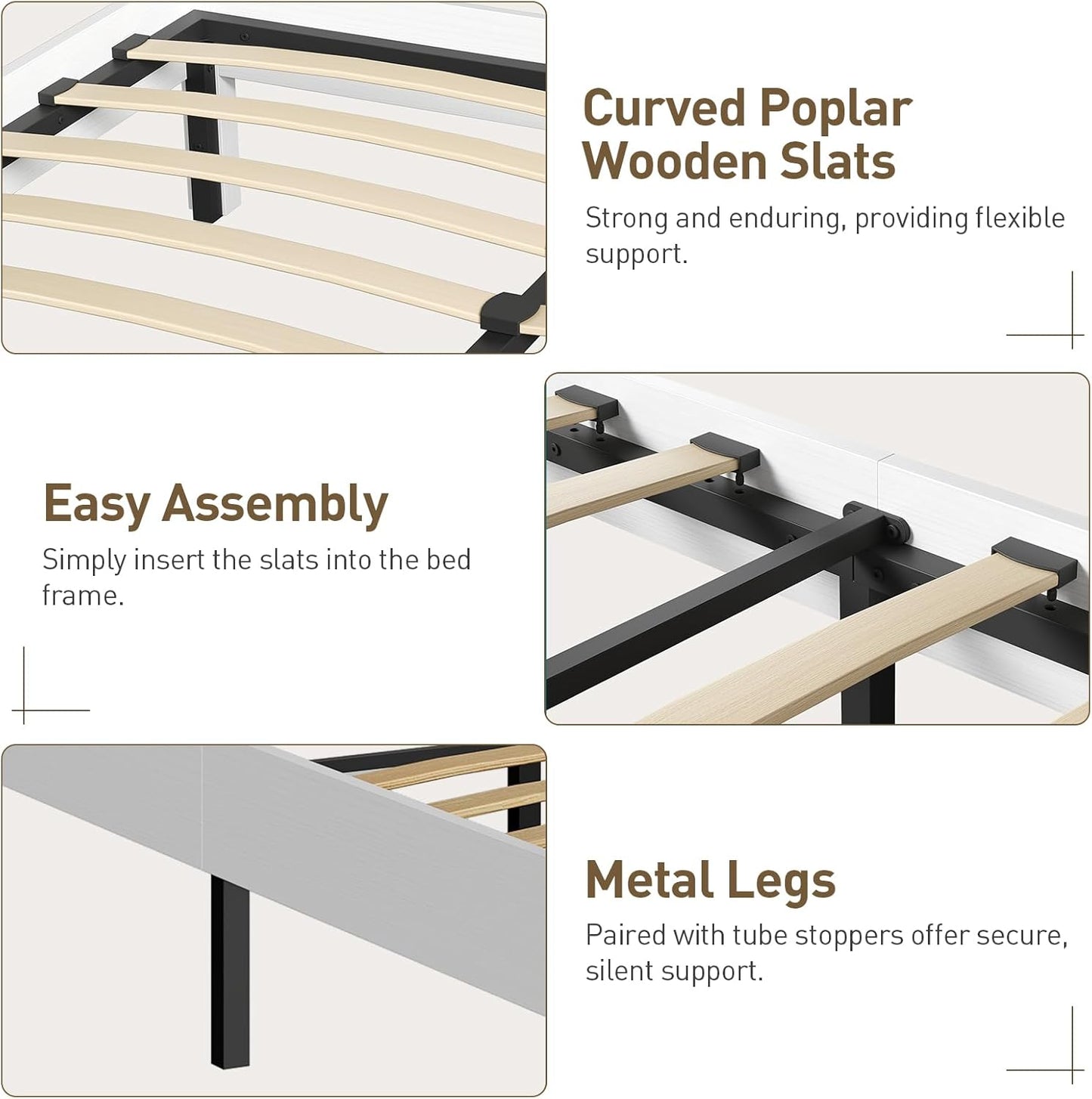 Farmhouse Full Size Bed Frame with 51.2" Tall Headboard & Footboard, Wooden Platform Bed Frame with Large Storage Drawers, No Squeak, No Box Spring Needed, White and Walnut
