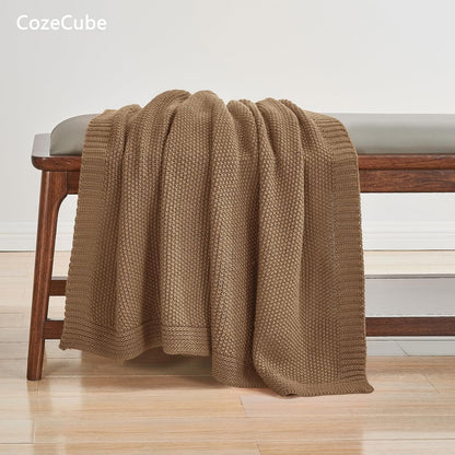 Caramel Brown Throw Blanket for Couch, Soft Cozy Cable Knit Throw for Bed Sofa Living Room, Lightweight Warm Decorative Farmhouse Christmas Blanket, 50"X60", Light Brown