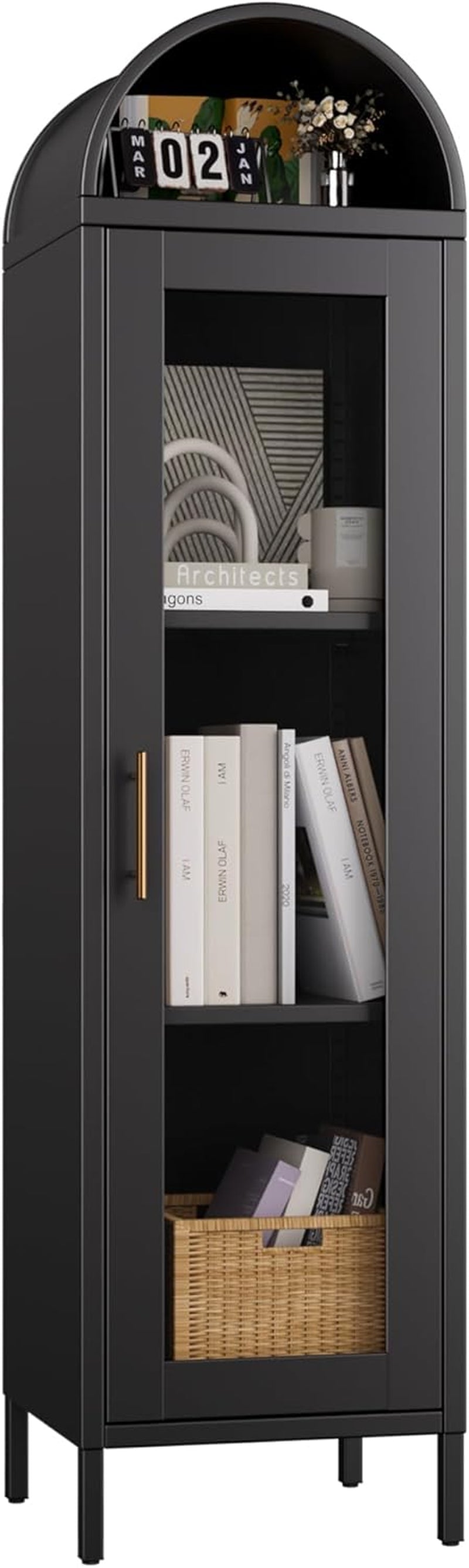 Metal Arched Display Cabinet,Arched Cabinet with Glass Doors,Assembly Required,Black