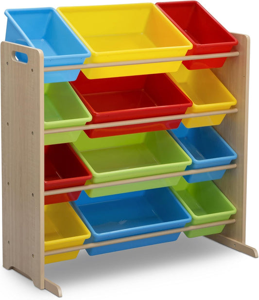 Kids Toy Storage Organizer with 12 Plastic Bins - Greenguard Gold Certified, Natural/Primary