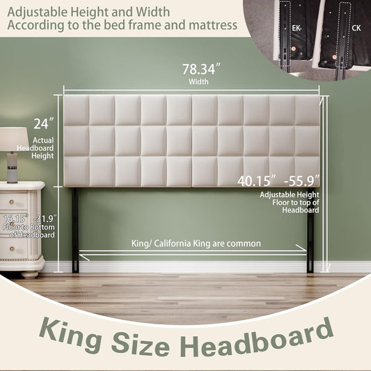 Velvet Upholstered Tufted King Size Headboard,Wood Head Board with Metal Legs, Adjustable Height from 42” to 56”, Bed Headboard in Modern Design,Backboard for Bed, Beige