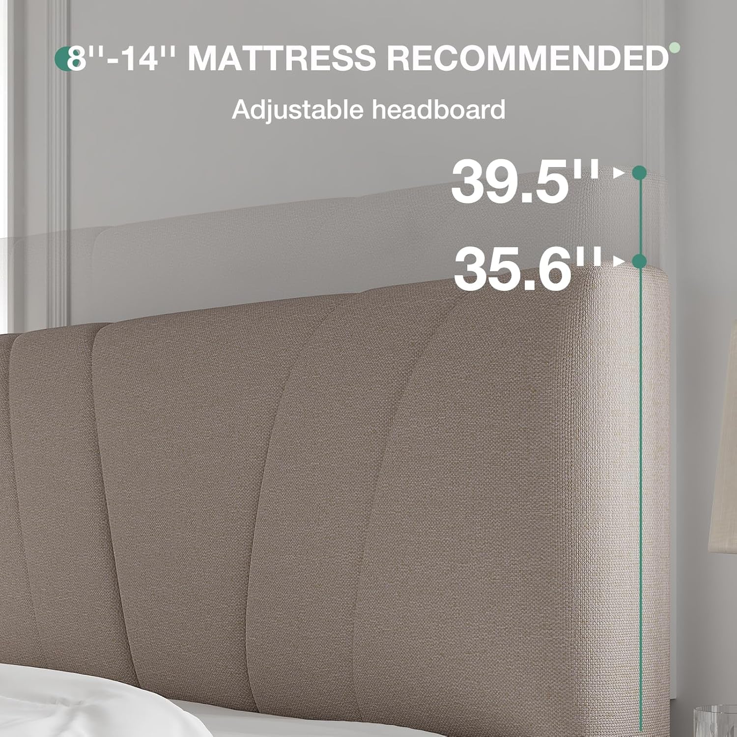 King Size Bed Frame with Adjustable Headboard Platform King Bed Frame Linen Fabric Upholstered Headboard, No Box Spring Needed, Noise-Free, Wooden Slats Support, Easy Assembly, Beige