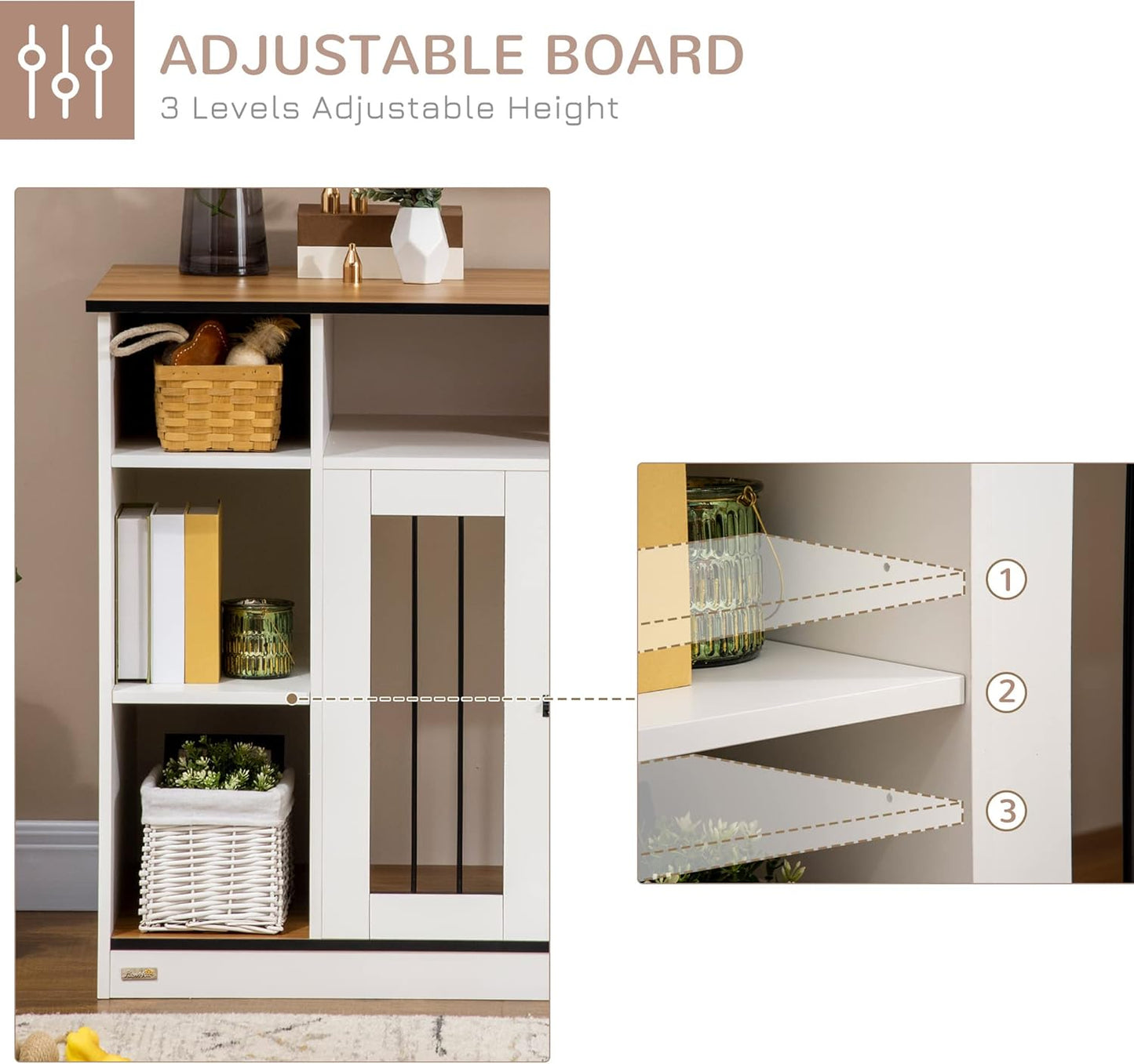 Dog Crate Furniture with Adjustable Shelf, Dog Crate End Table, Indoor Pet Crate for Medium and Large Dogs, with Large Flat Surface, 47" X 23.5" X 35", White
