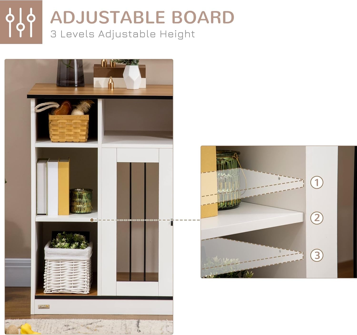Dog Crate Furniture with Adjustable Shelf, Dog Crate End Table, Indoor Pet Crate for Medium and Large Dogs, with Large Flat Surface, 47" X 23.5" X 35", White