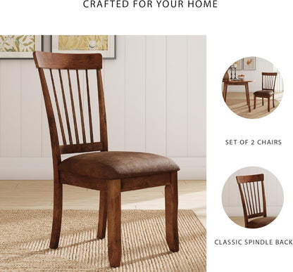Berringer Dining Chairs Set of 2, Classic Wood Spindle-Back Design, Cushioned Microfiber Seat, Rustic Finish for Kitchen & Dining Room Chair, Walnut