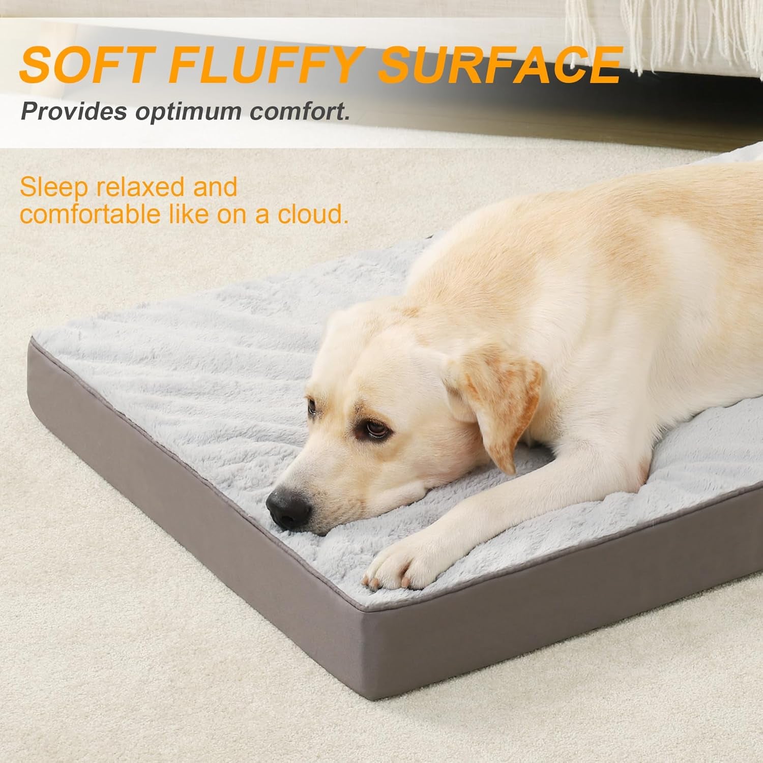 Orthopedic Dog Bed Dog Crate Bed Waterproof for Large Dogs Deluxe Plush Washable Pet Mat with Egg Crate Foam & Removable Cover, 35 X 22 Inch, Gray