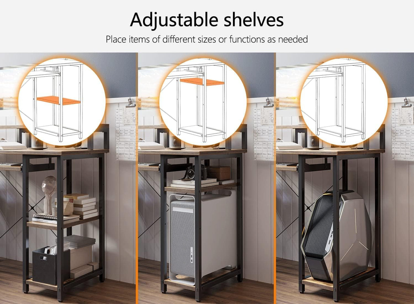 Computer Desk with Keyboard Tray, 47 Inch Office Desk with Monitor Stand and Storage Shelves, Music Studio Desk Workstation, Work Table for Home Office, Rustic Brown