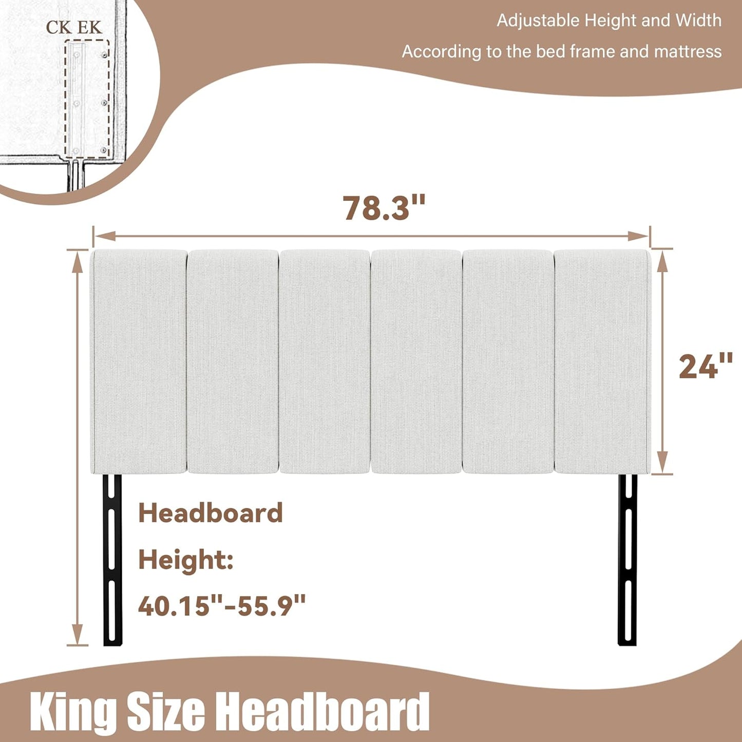 King Headboard Upholstered Headboards for King Size Bed Headboard Panels Adjustable Height Grayish White Linen Head Board
