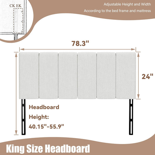 King Headboard Upholstered Headboards for King Size Bed Headboard Panels Adjustable Height Grayish White Linen Head Board