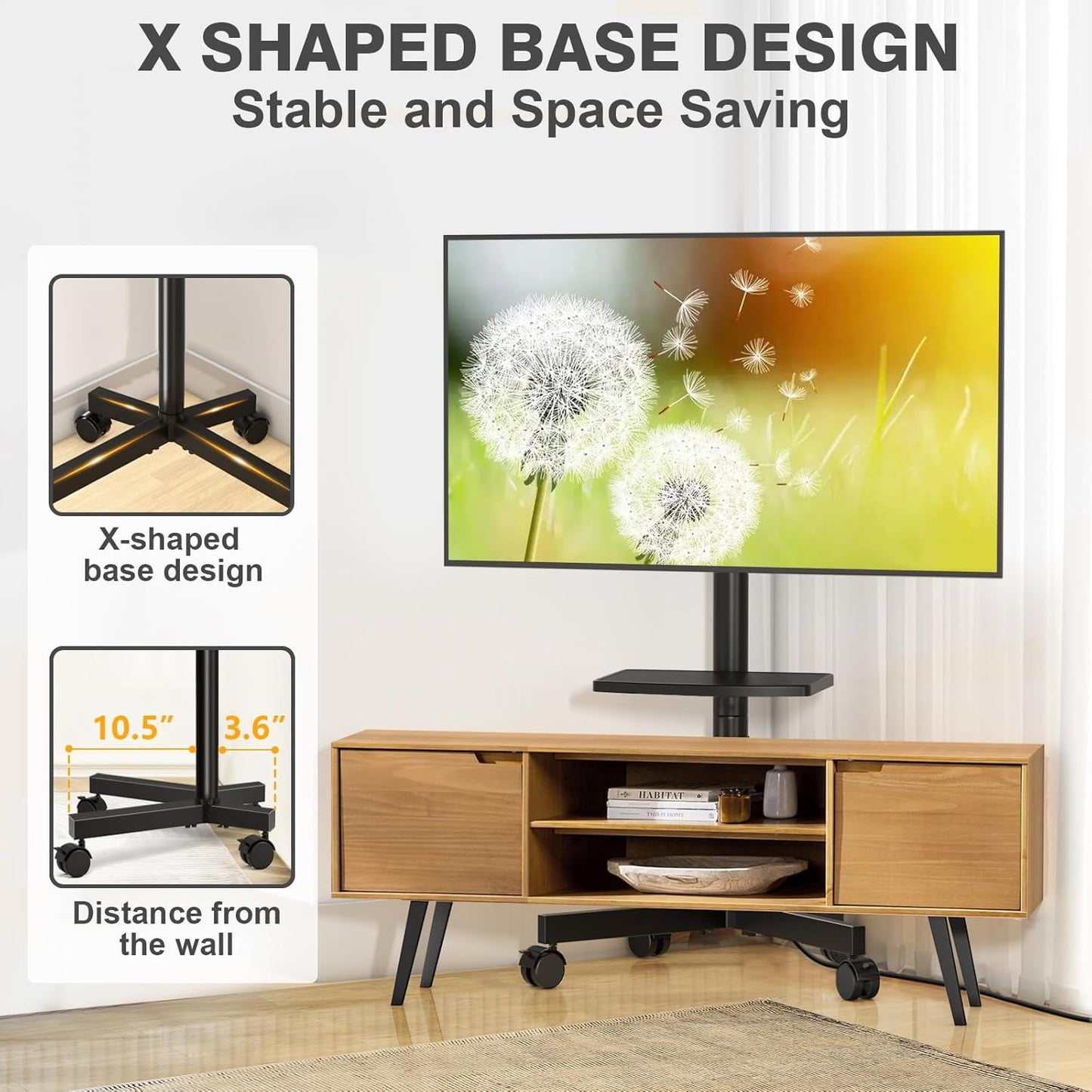 Mobile TV Stand with Power Outlet, Tilt Rolling TV Cart for 23-65 Inch LCD LED OLED Flat Curved Screen Tvs up to 88 Lbs, Height Adjustment Portable TV Stand on Wheels, Max VESA 400X400Mm