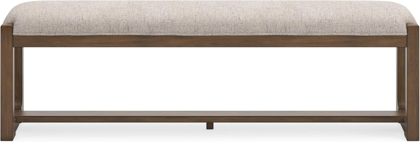 Signature Design by Ashley Cabalynn Farmhouse Upholstered Dining Bench, Foam Cushion, Hardwood Solids, 63.5" W X 16.5" D X 19.75" H, Beige & Light Brown
