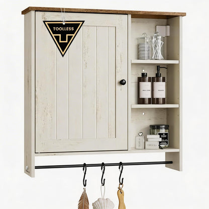 Bathroom Wall Mounted Storage Cabinet, Superfast Toolless Assembly, over the Toilet Hanging Medicine Cabinet with Adjustable Shelves & Door, for Kitchen/Pantry, Rustic White UBBC113WJ04S