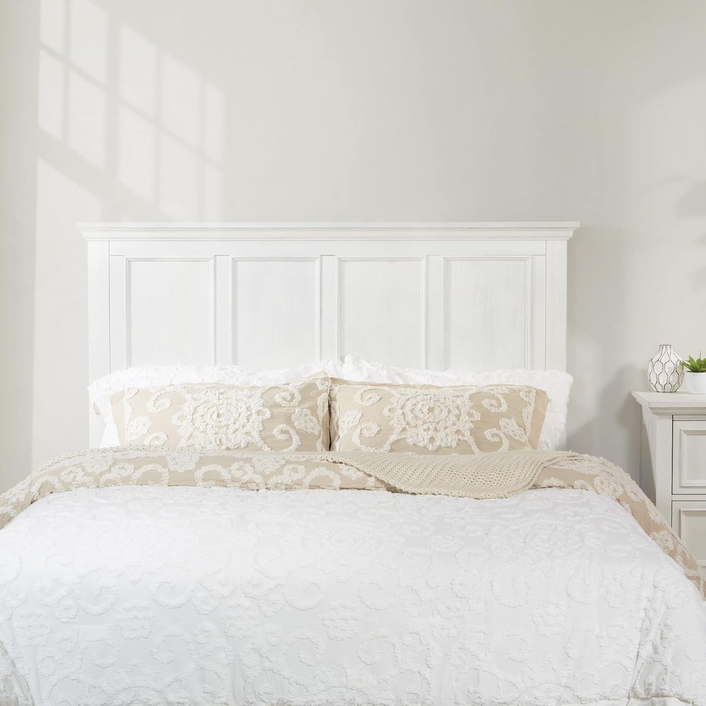 Farmhouse Basics Queen Headboard Only, Rustic White Finish