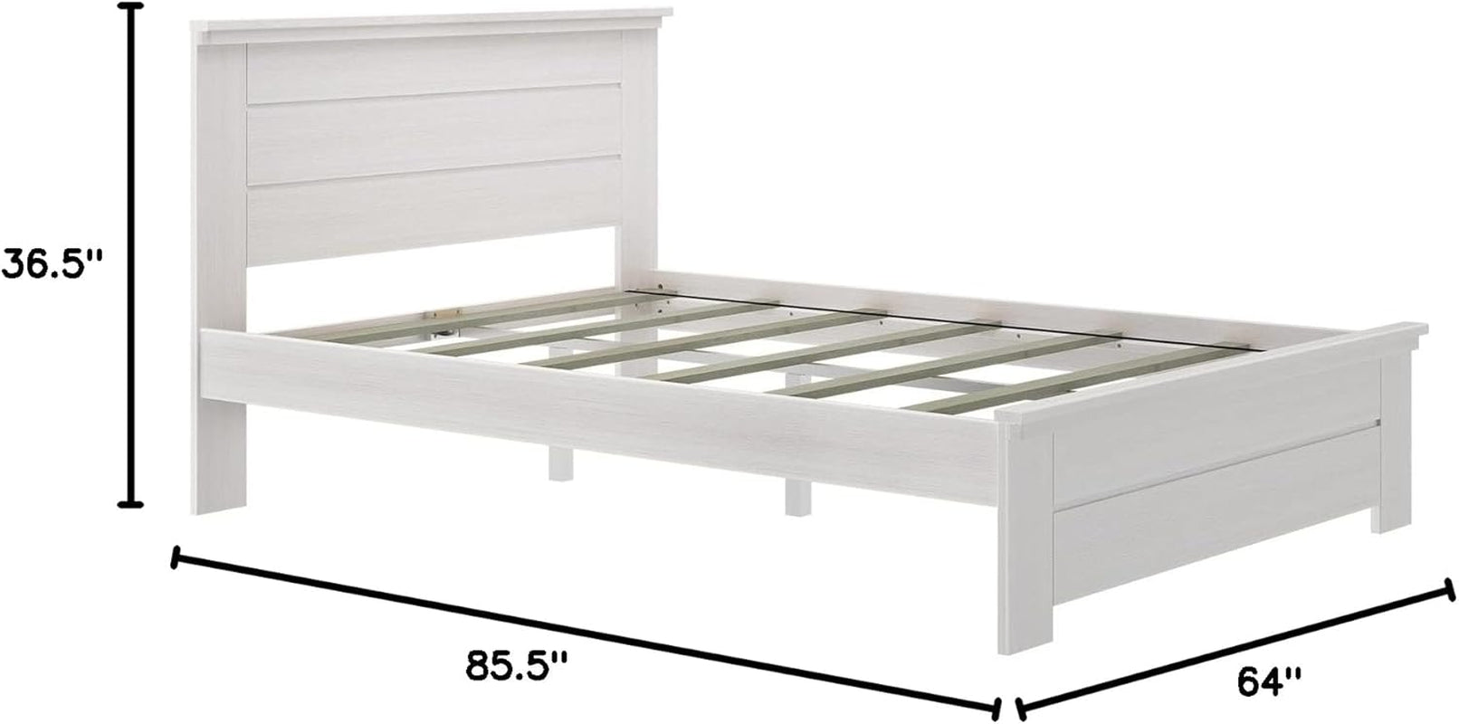 Rustic Wood Queen Bed Frame, Platform Bed with Headboard, Solid, White Wash