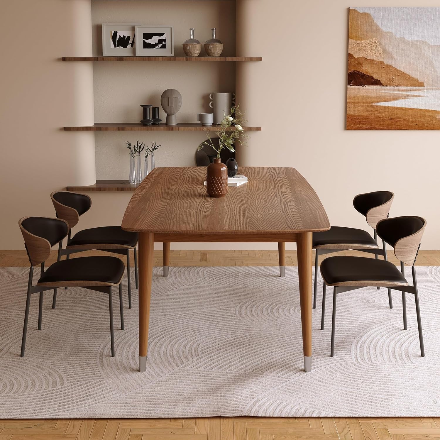 Mid-Century Modern 62.9" Dining Table, Multi-Purpose for Kitchen Meals, Home Office Work, Living Room Breakfast Nook & Patio Gatherings, Elegant Dinner Table for Dining Room Use, Walnut