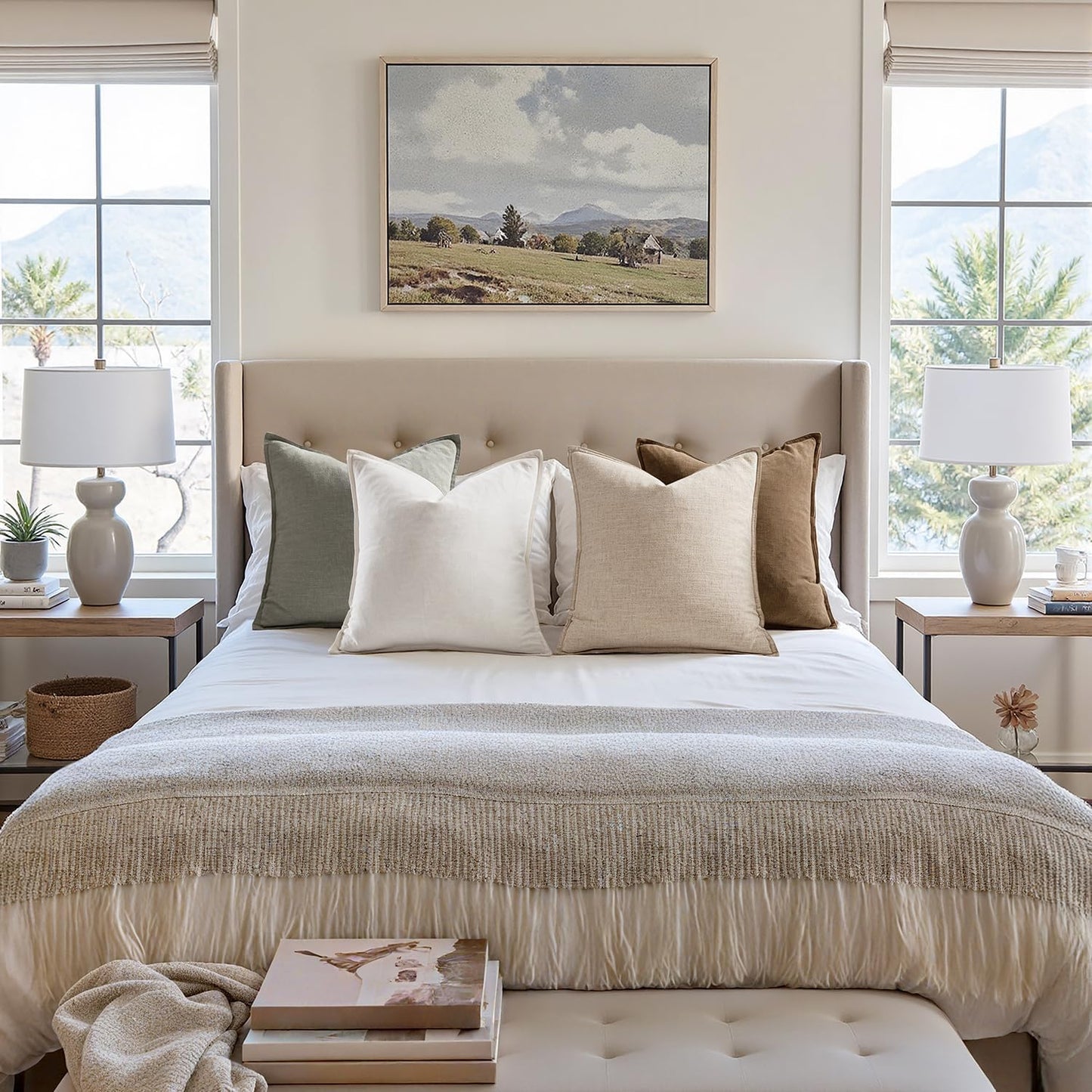 Neutral Linen Pillow Covers Pack of 4 Decorative Natural Solid Throw Pillow Covers Soft Accent Boho Farmhouse Couch Pillowcases Modern Home Decors for Living Room Bed Sofa 18X18 Inch