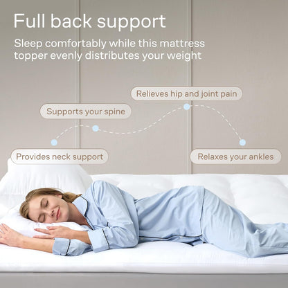 Ultra Soft Queen Mattress Topper - Cloud-Like Mattress Pad for Full Back Support - Breathable Cooling Material for Hot Sleepers, White