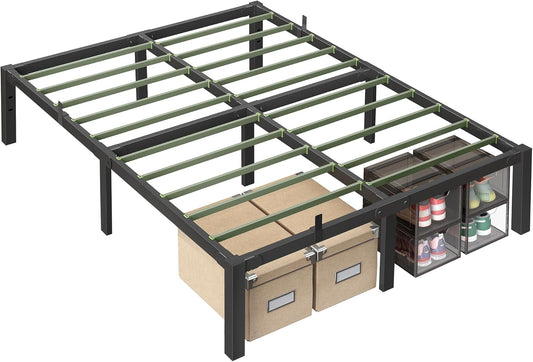 Superfast Assembly, Metal Queen Bed Frame, Heavy-Duty Platform Bed Frame Queen Size, 1500 Lb Weight Capacity, Steel Slats, No Box Spring Needed, Ink Black and Forest Green URMB871B01