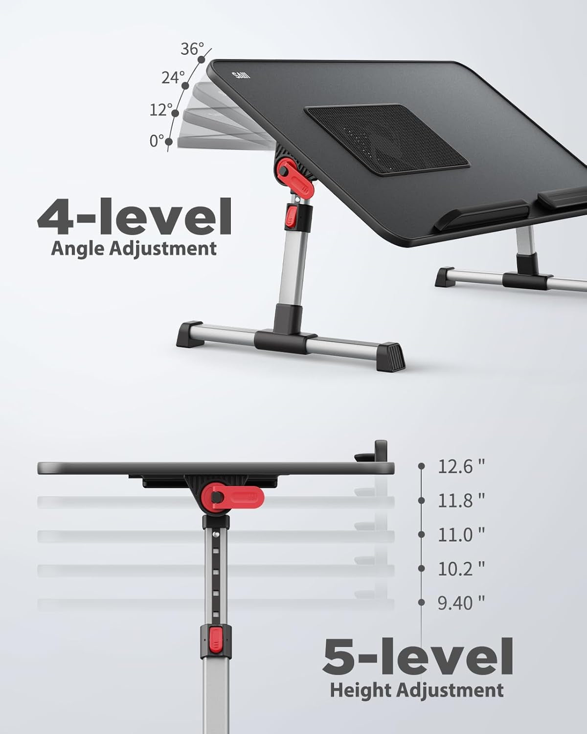 Laptop Desk for Bed with Cooling Fan,  Height & Angle Adjustable Laptop Stand for Bed, Lap Desk Tray Table, Lightweight Foldable Portable Computer Table for Couch Sofa Chair Floor Desk (Black)