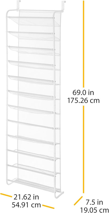 36 Pair over the Door Shoe Organizer, 12 Tier Hanging Shoe Organizer, Heavy Duty Metal & Mesh Shoe Holder, Hanging Shoe Rack for Closet Organizer & Storage, 69"L X 21.7"W X 7.5"H, White