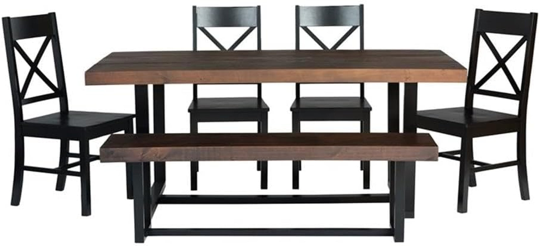 Barnes 6-Piece Rustic Metal and Wood Dining Table with X-Back Chairs Set of 6 Mahogany/Black