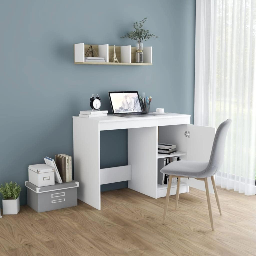 White Engineered Wood Compact Computer Desk, Rectangular Modern Office Desk for Home, Study, Small Spaces, 39.4 X 19.7 Inch Work Table