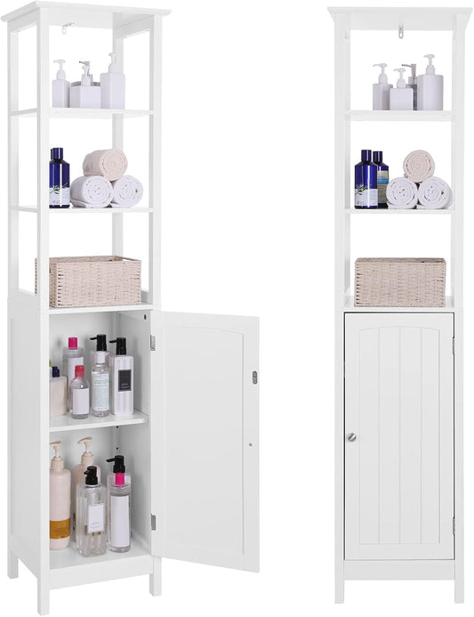 Floor Cabinet, Multifunctional Bathroom Storage Cabinet with 3-Tier Shelf, Free-Standing Linen Tower, Wooden Cupboard, White UBBC63WT