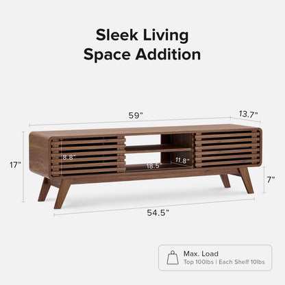 Ensley TV Stand, Mid Century Modern for 55/60/65 Inch TV, Farmhouse TV Stand, Entertainment Center with Storage, TV and Media Console for Living Room (Walnut, 59 Inch Low)
