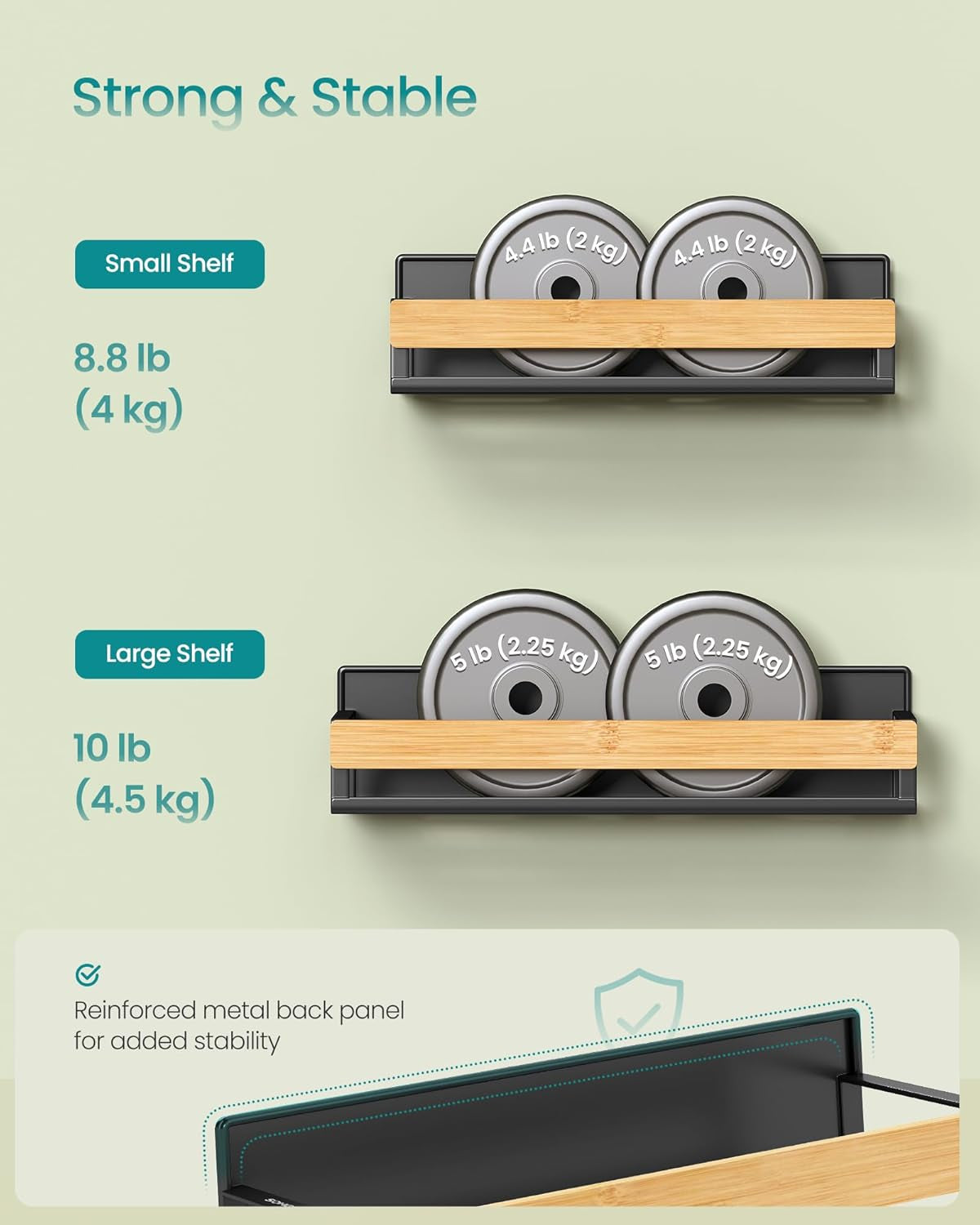 Magnetic Spice Rack for Refrigerator, 4 Pack, 2 Large and 2 Small Kitchen Magnetic Shelves for Washing Machine, Spice Organizers, No Drilling Needed, Ink Black and Light Bamboo UKCS062BH01