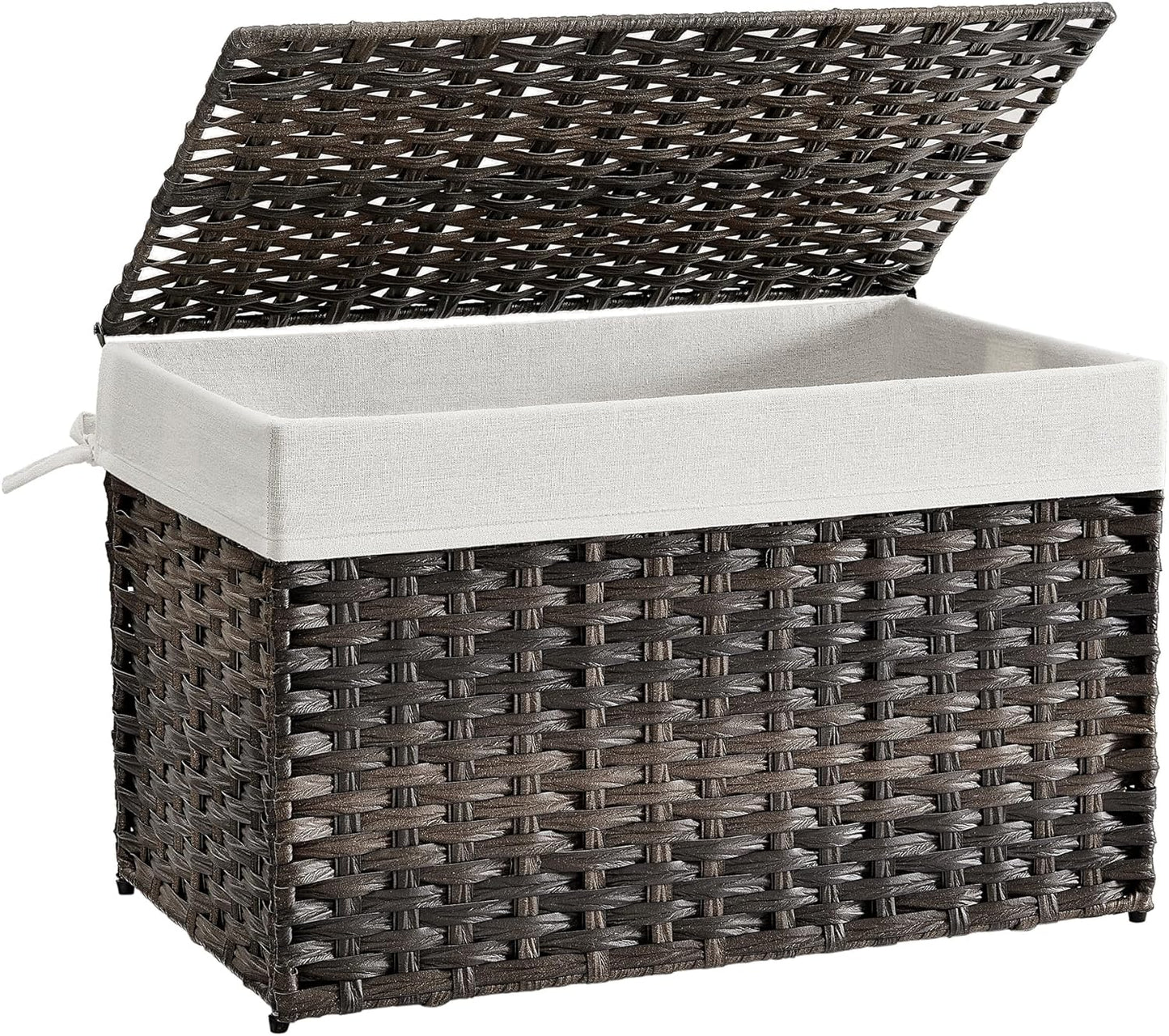 Storage Basket with Lid, 42.3 Gallon (160L) Storage Bin, Woven Blanket Storage Basket with Handles, Foldable, Removable Liner, Metal Frame, for Bedroom, Laundry Room, Brown URST76BR