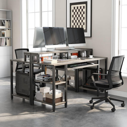 Computer Desk- 48 Inch Home Office Desk with Keyboard Tray, 47" Gaming Desk with Full Monitor Stand & Storage Shelves & CPU Stand, Modern Study Writing Table with Shelf for Storage, Gray Oak