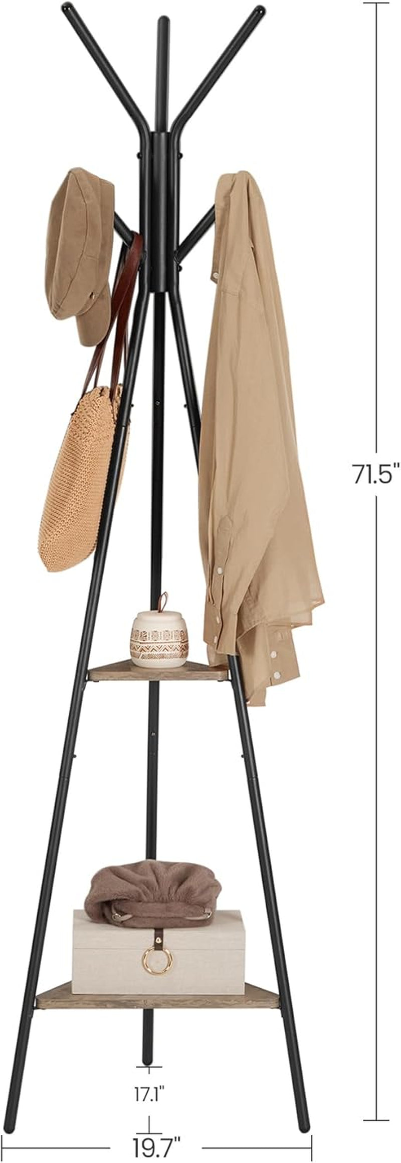 Coat Rack Freestanding, Coat Hanger Stand, Hall Tree with 2 Shelves, for Clothes, Hat, Bag, Industrial Style, Natural Beige and Pearl White URCR016N01