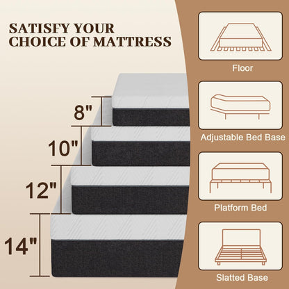 10 Inch Queen Mattress No Fiberglass Gel Memory Foam Mattress for Back Pain, Relieve Pressure with Medium Firm Support & Motion Isolation, Certified Safe Materials, 80" L X 60" W