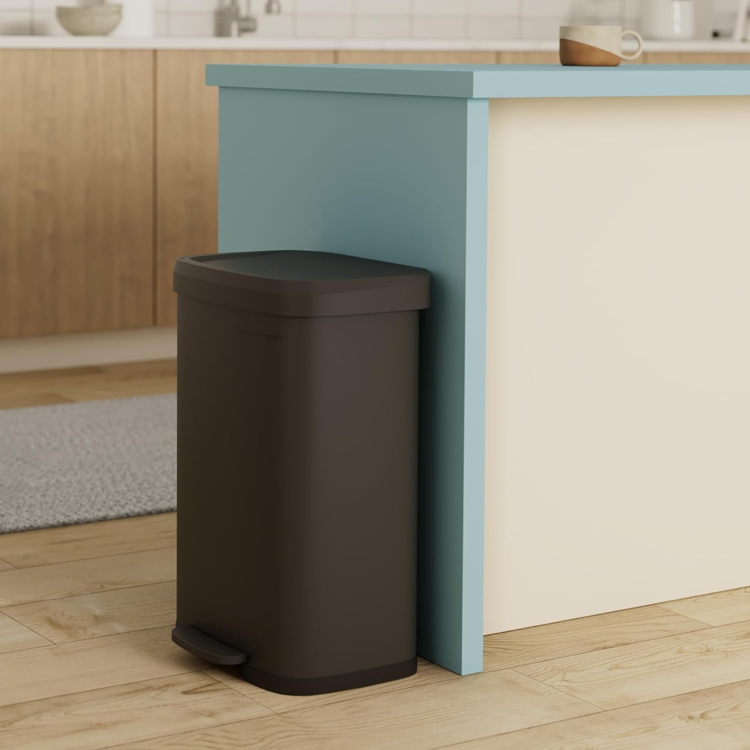 Kitchen Trash Can, 13 Gallon (50 L) Stainless Steel Garbage Can, with Stay-Open Lid and Step-On Pedal, Soft Closure, Tall, Large and Space-Saving, Black ULTB530B50