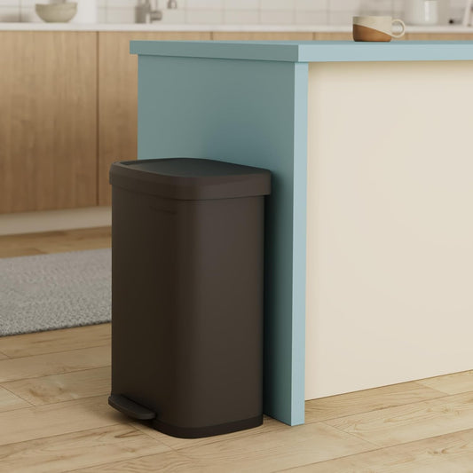 Kitchen Trash Can, 13 Gallon (50 L) Stainless Steel Garbage Can, with Stay-Open Lid and Step-On Pedal, Soft Closure, Tall, Large and Space-Saving, Black ULTB530B50