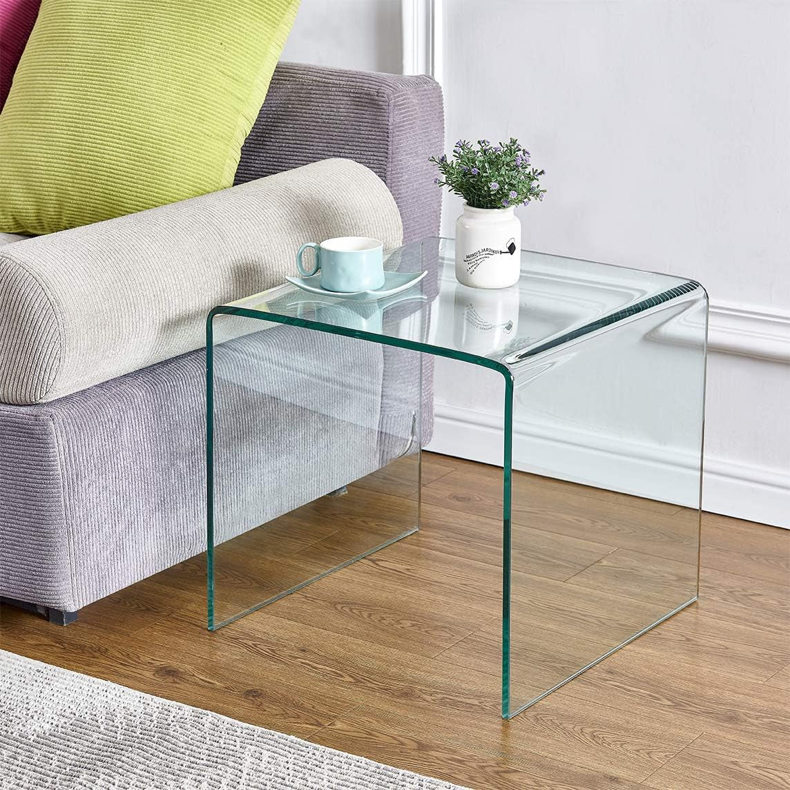 Glass End Side Table for Living Room Nightstand Bedside Table Small Coffee Table(19.7" X15.7X17.7) (20X16X18)