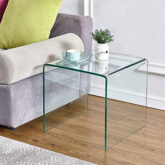Glass End Side Table for Living Room Nightstand Bedside Table Small Coffee Table(19.7" X15.7X17.7) (20X16X18)