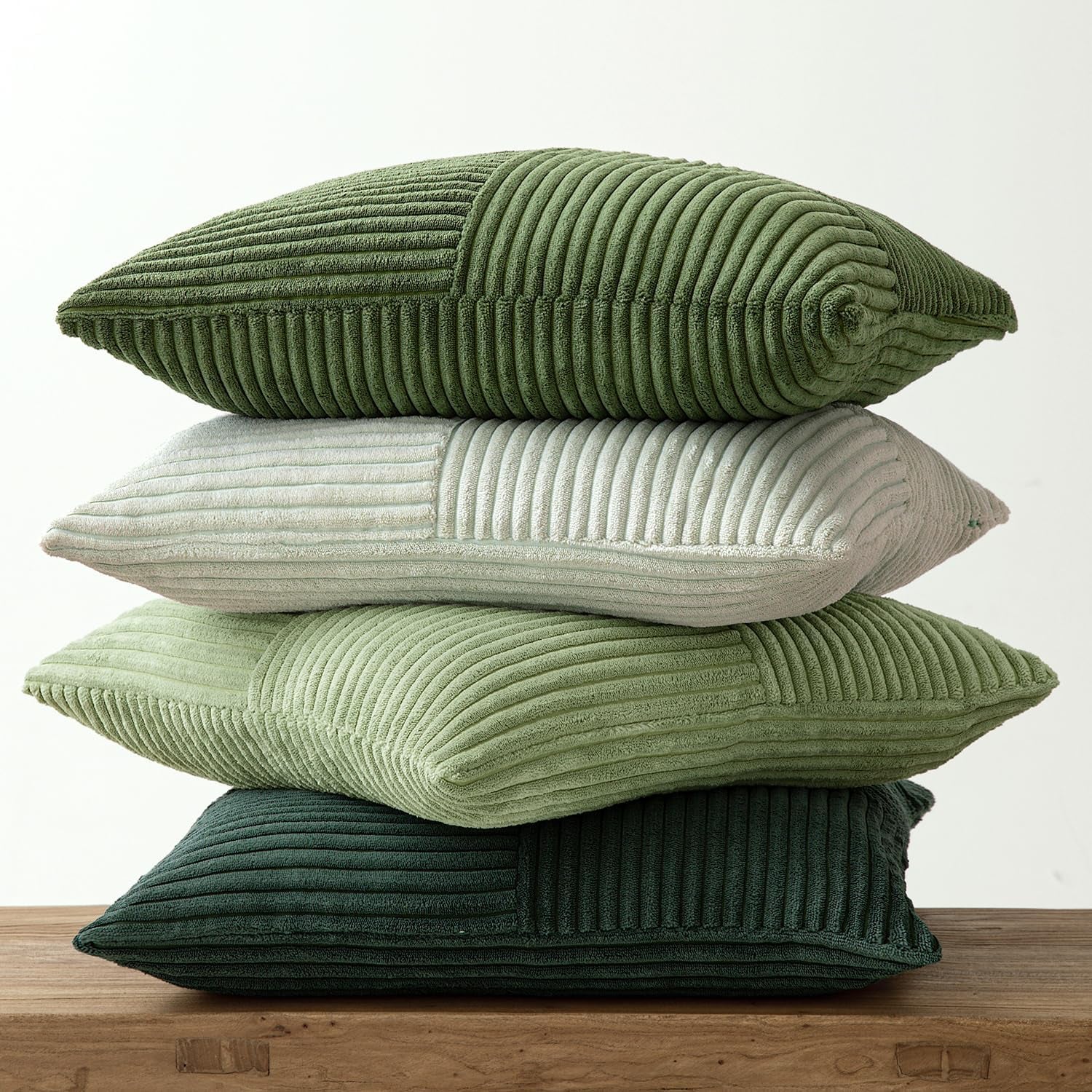 Christmas Green Decorative Throw Pillow Covers 18X18 Inch Set of 4 Boho Farmhouse Cushion Covers Mordern Nordic Pillow Cases Soft Corduroy Gradient Home Decor for Couch Sofa Living Room Bed