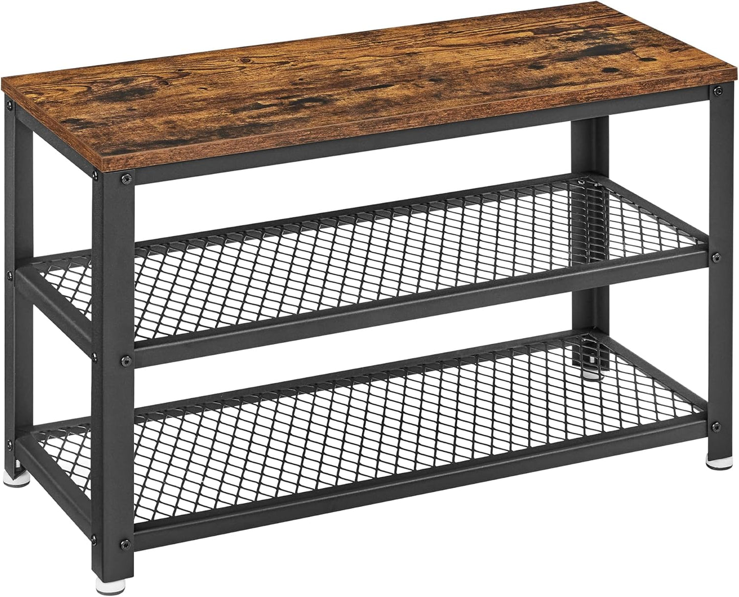 , 3-Tier Shoe Rack, Shelf Storage Bench with Metal Mesh Shelves and Seat, Free Standing Shoe Organizer for Entryway, 11.8 X 28.7 X 17.7 Inches, Ebony Black and Black ULBS073B06