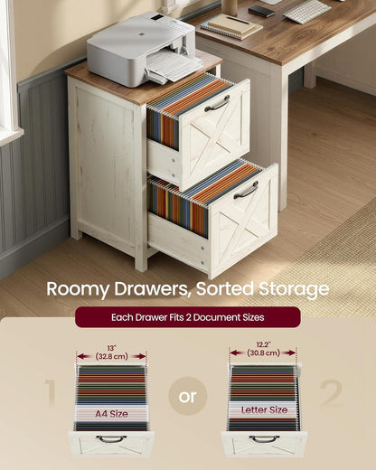 File Cabinet, 2-Drawer Filing Cabinet for Home Office, Modern Farmhouse, Adjustable Hanging Rail for A4 Letter Files, Printer Stand, Study Bedroom, Rustic White and Honey Brown UOFC086WJ02S