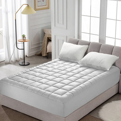Queen Mattress Pad Quilted Fitted Mattress Protector Cooling Pillow Top Mattress Cover Breathable Fluffy Soft Mattress Topper with 8-21" Deep Pocket