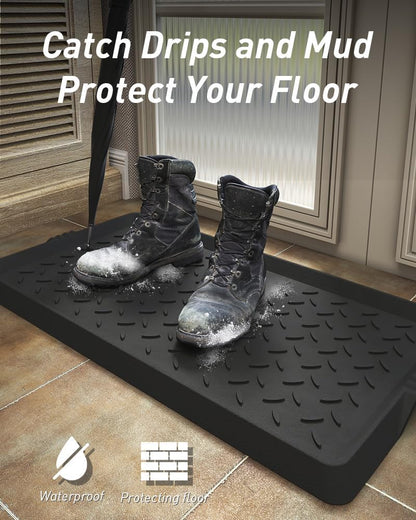 Boot-Tray Heavy Duty Rubber Mat with Lip Waterproof Shoe Mat Tray for Entryway Indoor Outdoor Multi Use Catch All Trays Entryway Shoe Storage 16X27.5 Inches