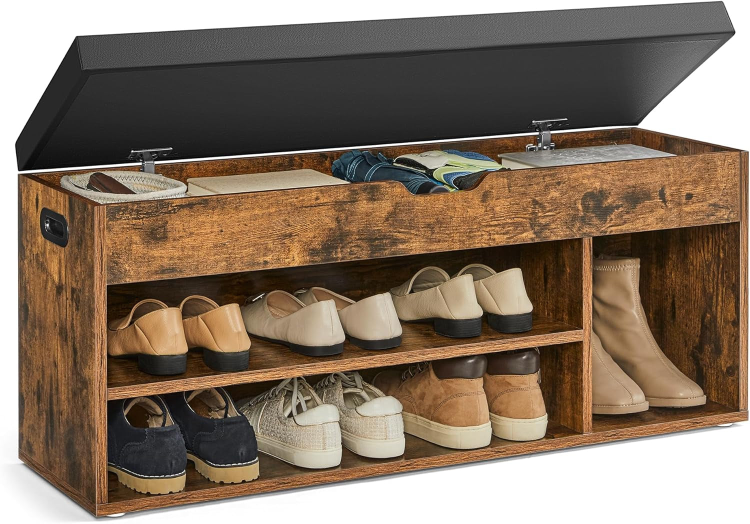 CUSTOS Collection - Storage Bench with Cushion, Shoe Bench, Padded Seat, Hidden Storage, Entryway, Hold up to 300 Lb, 11.8 X 39.4 X 17.3 Inches, Rustic Brown and Ink Black ULHS130B01