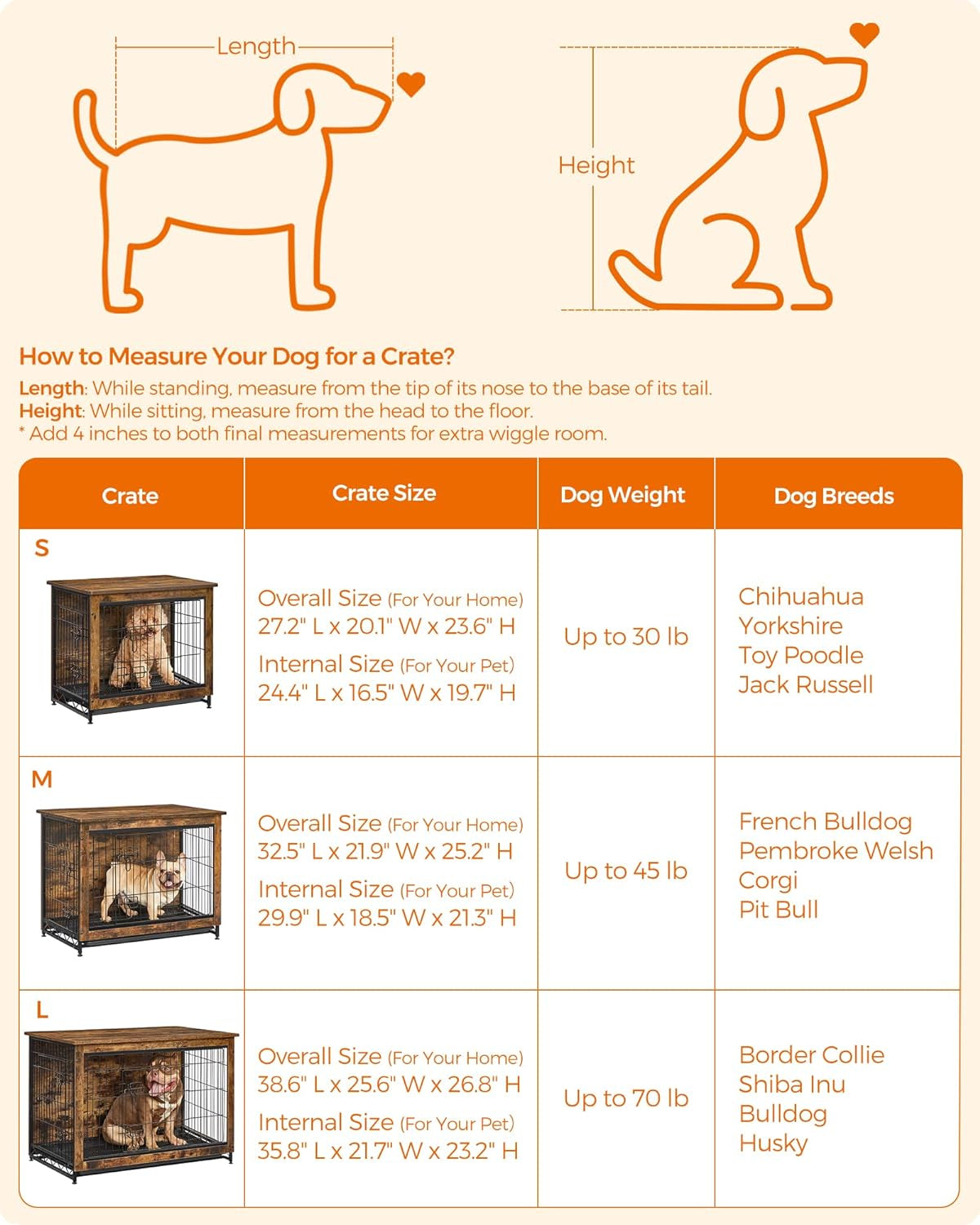 Dog Crate Furniture, 32.5" Side End Table, Modern Kennel for Dogs Indoor up to 45 Lb, Heavy-Duty Dog Cage with Multi-Purpose Removable Tray, Double-Door Dog House, Greige UPFC002G01