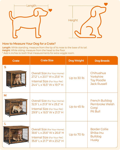 Dog Crate Furniture, 38.6" Side End Table, Modern Kennel for Dogs Indoor up to 70 Lb, Heavy-Duty Dog Cage with Enclosed Base, Double-Door Dog House, Greige UPFC023G01