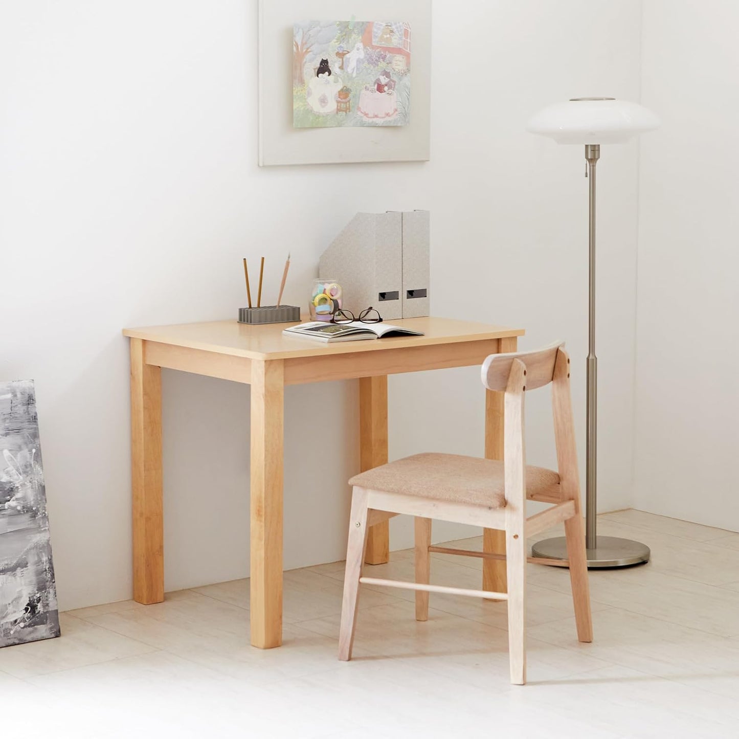 Cabin 33.5" Wooden Dining Table/Small Rectangular Modern Farmhouse Solid Wood Kitchen Table Desk (Natural)