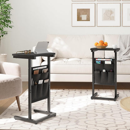 C Shaped End Table, 28.3" Side Table for Small Spaces, Couch Table with Storage Bag, Slide under Sofa Side Table, for Living Room, Bedroom, Black BB40SF01