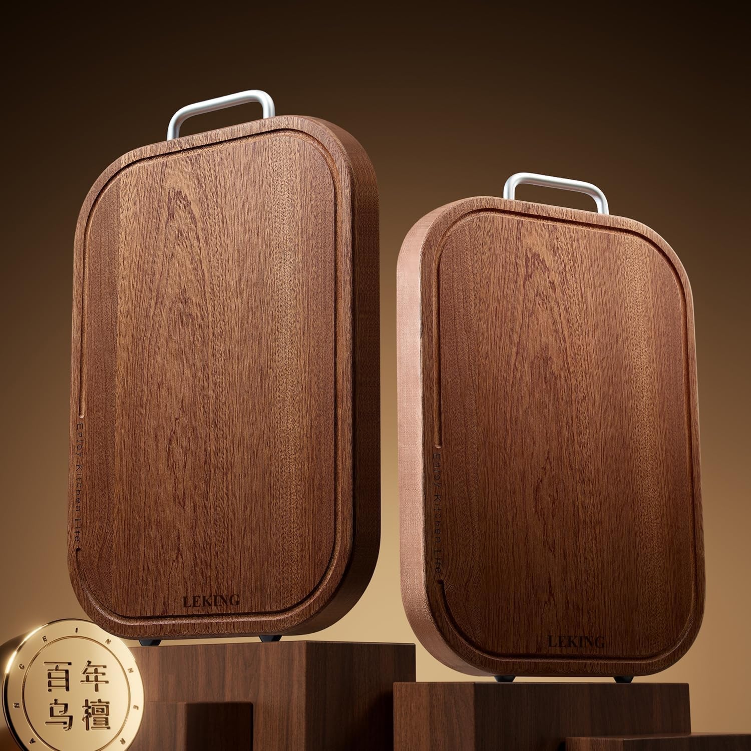 Premium Solid Ebony Wood Cutting Board for Kitchen - 14.5"X9.5"X1" Double Sided Butcher Block, Thick Chopping Board with Juice Groove & Non-Slip Feet, Food Grade Serving Board for Meat Veggie