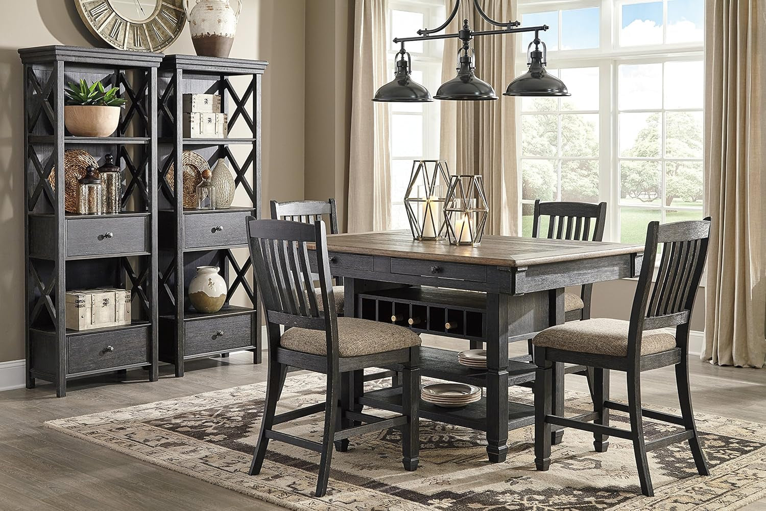Tyler Creek Farmhouse 36"Counter Height Dining Table with Wine Rack, Amost Black